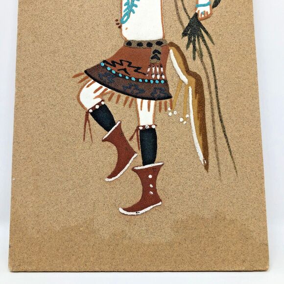 Kachina Sand Wall Art Navajo Native American Painting Panels VTG Set of 2 Signed - Picture 12 of 12